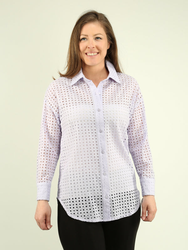 Embroidered Square Cutout Cotton Shirt