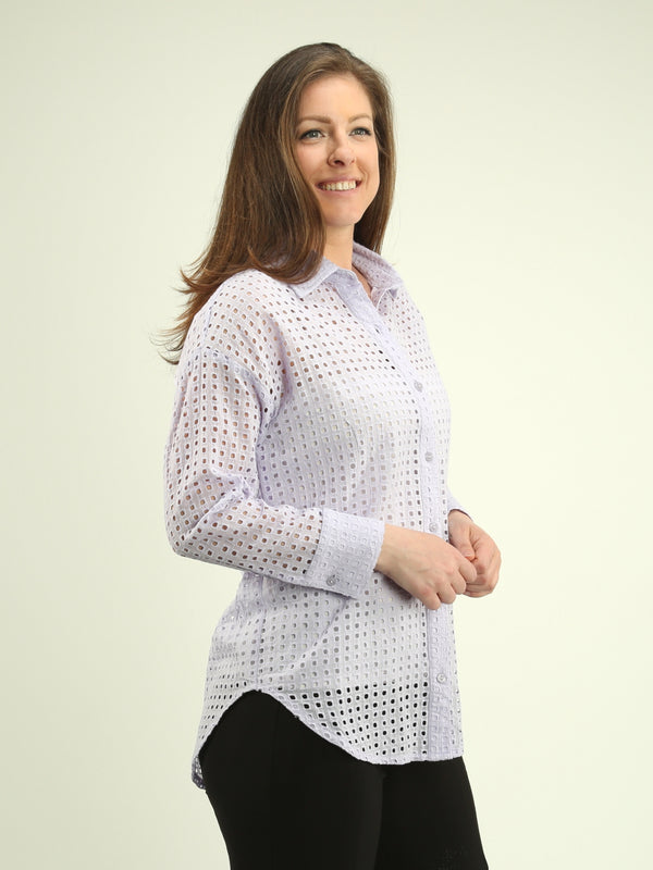 Embroidered Square Cutout Cotton Shirt