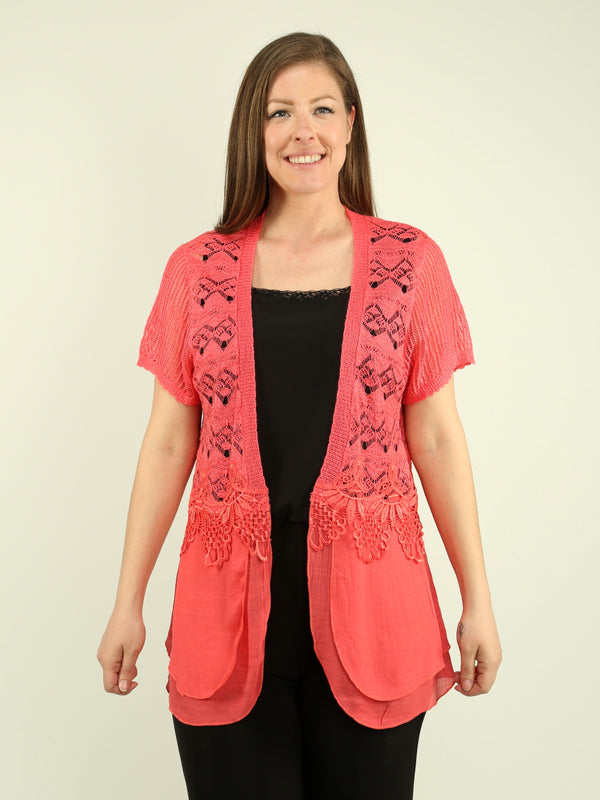 Crochet Lace Short Sleeve Cardigan
