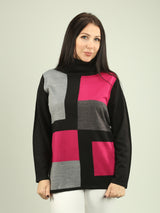 Color Block Cowl Neck Sweater