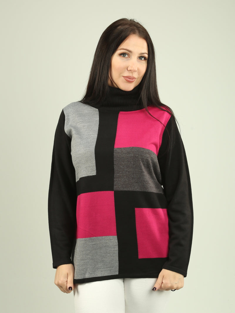 Color Block Cowl Neck Sweater