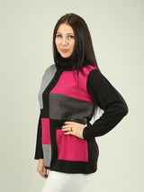 Color Block Cowl Neck Sweater