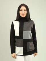 Color Block Cowl Neck Sweater