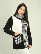 Houndstooth Cowl Neck Sweater