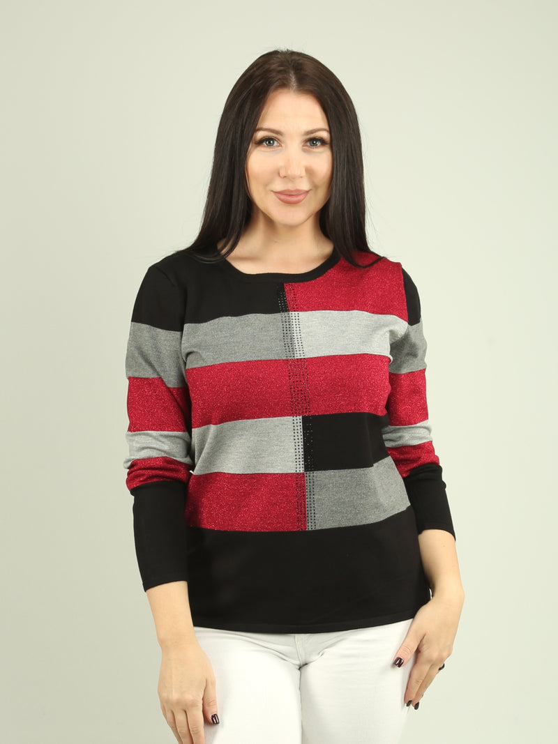 Color Block Lurex Knit Sweater