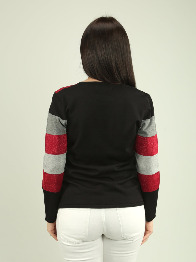 Color Block Lurex Knit Sweater