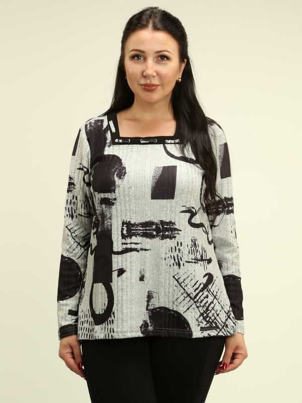 Square-Neck Abstract Print Top