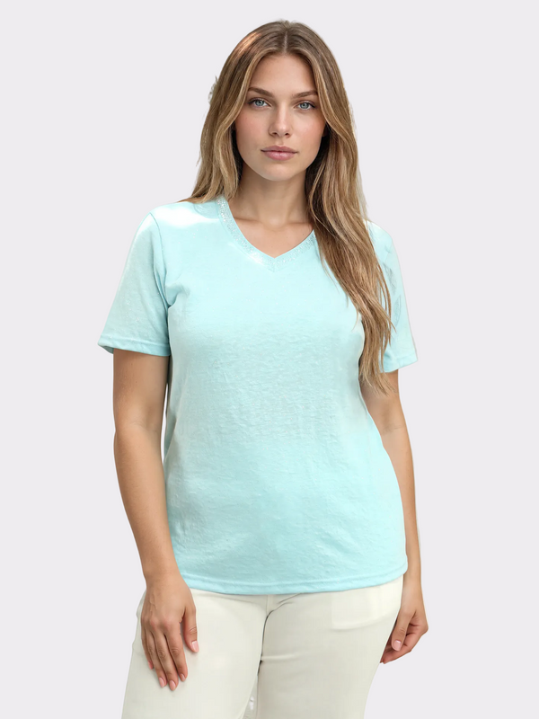 V-Neck Stone Trim Top