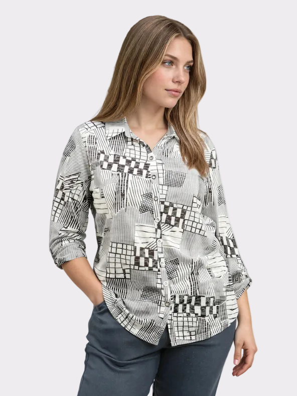 Roll Sleeve Multi-Print Top