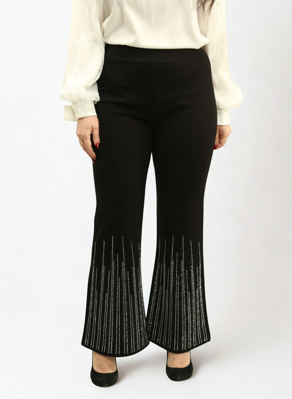 Linear Rhinestone Flare Pants
