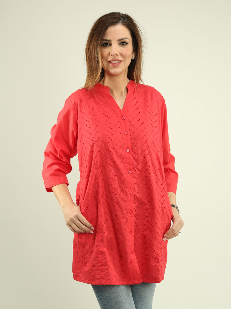 Embroidered Cotton Button Tunic