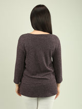 Button Detail V-Neck Ribbed Knit Top