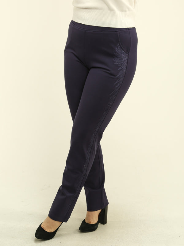 Rhinestone Embroidery Pull-On Pants