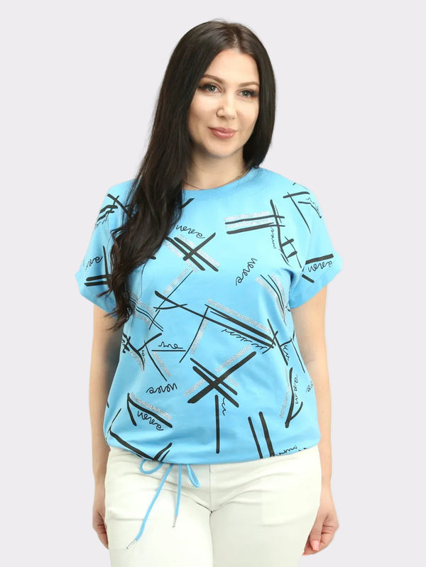 Graphic Print Drawstring Top