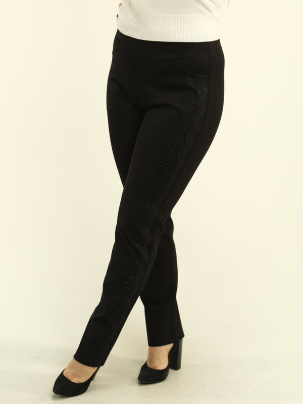 Rhinestone Embroidery Lace Pull-On Pants