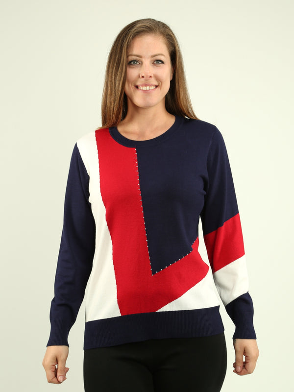 Embellished Colour Block Sweater