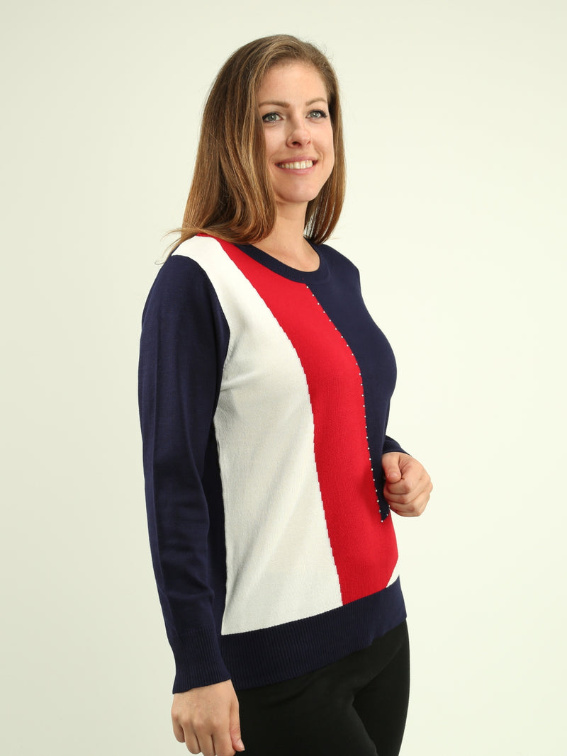 Embellished Colour Block Sweater