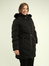 Faux Fur Hooded Coat with Belt