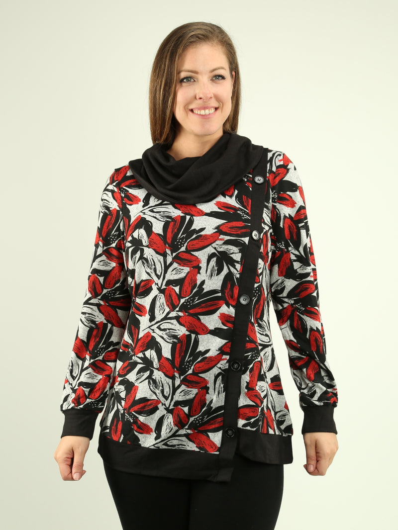 Cowl Neck Printed Button Top