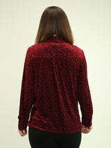 Velvet Mesh Button-Up Blouse