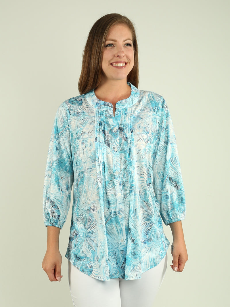 Pleated Multi-Print Blouse