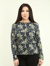 Printed Top with Solid Color Scarf