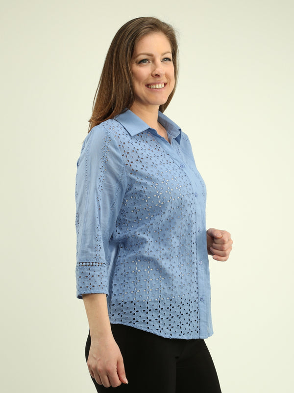 Embroidered Cutout Cotton Shirt