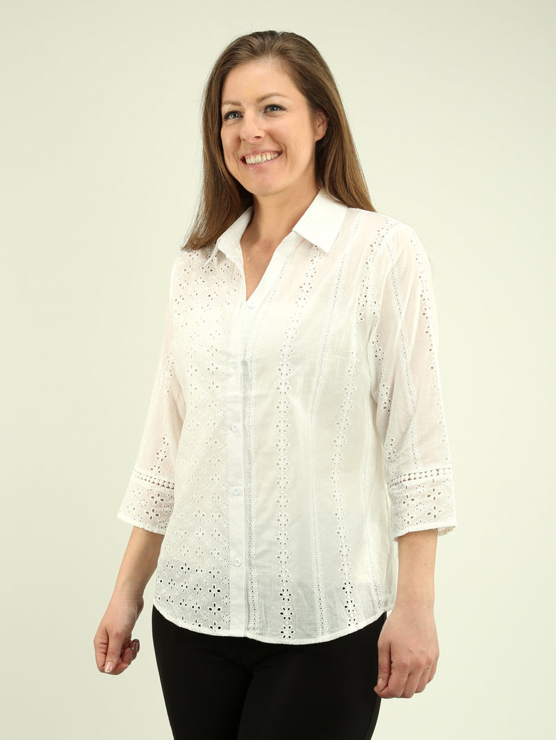 Embroidered Cutout Cotton Shirt