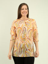 Roll Sleeve Button Print Tunic