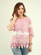 Printed Lace Overlay Blouse