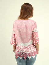 Printed Lace Overlay Blouse