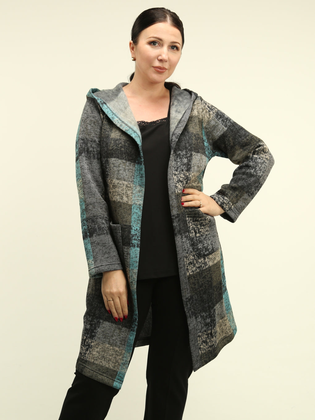 Hooded Patchwork Lined Coatigan