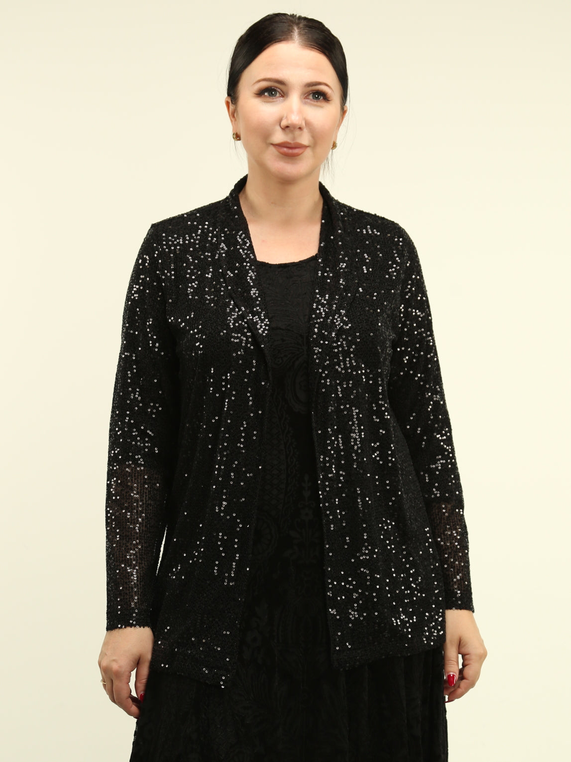 Sequin Mesh Open Cardigan