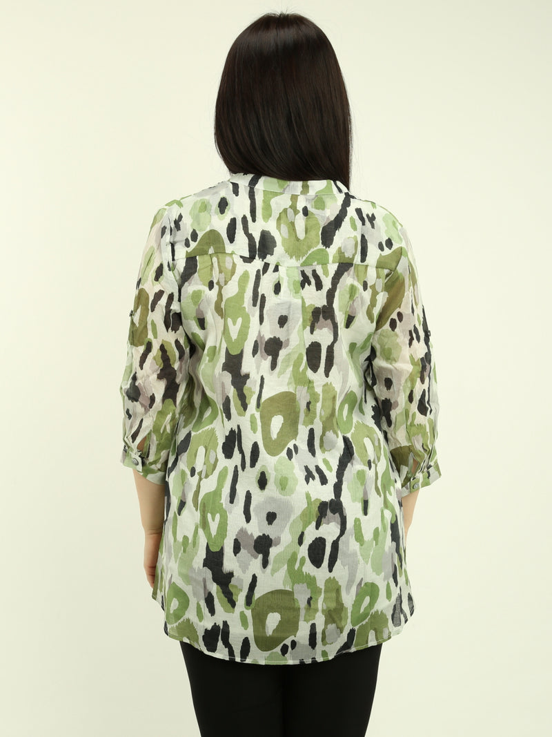 Roll Sleeves Printed Blouse