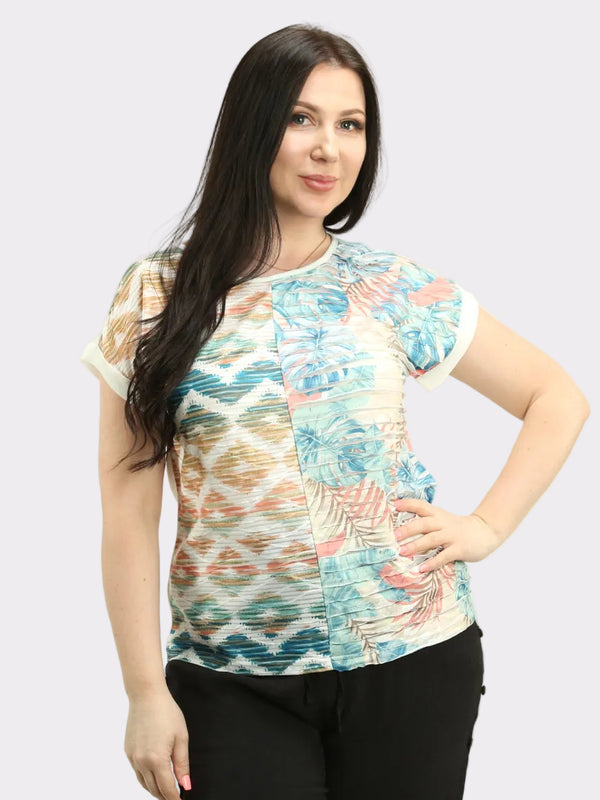 Textured Split Print Top