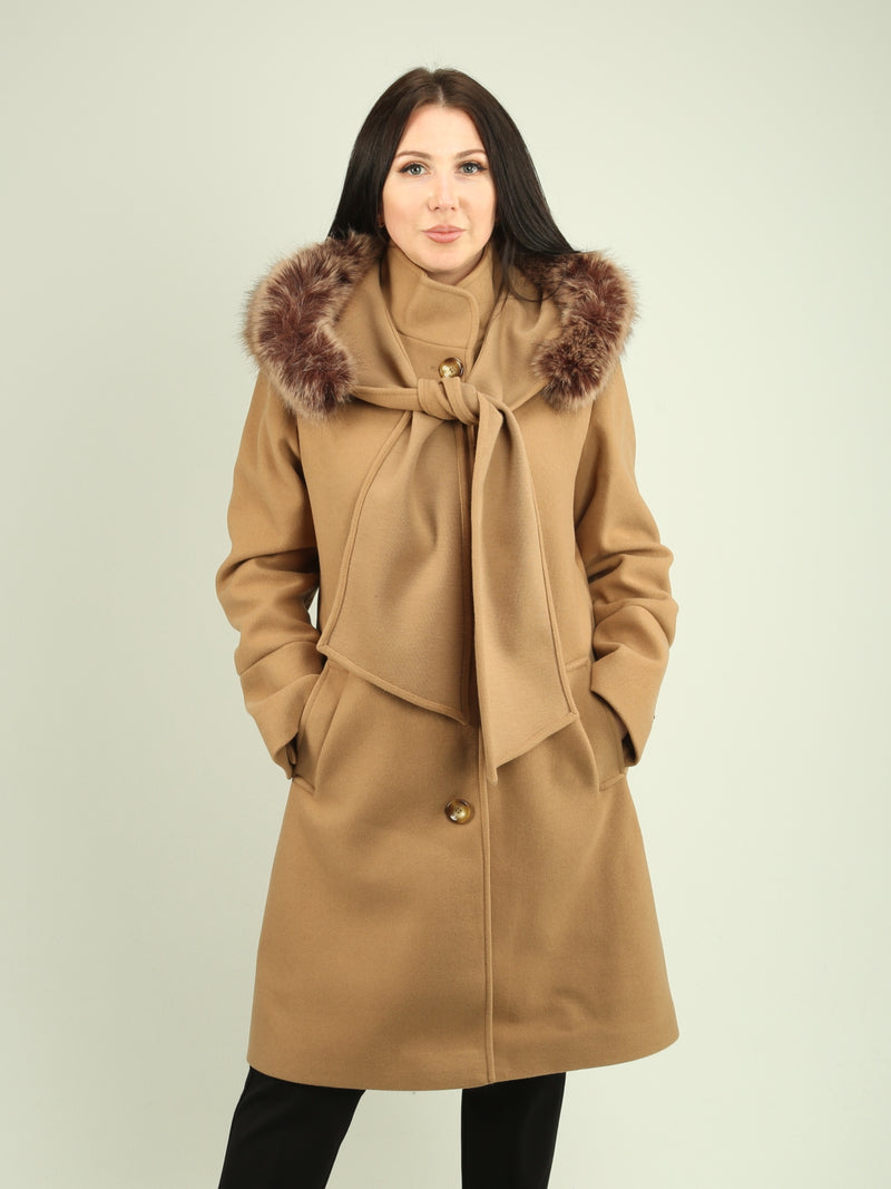 Faux Wool Hooded Scarf Coat