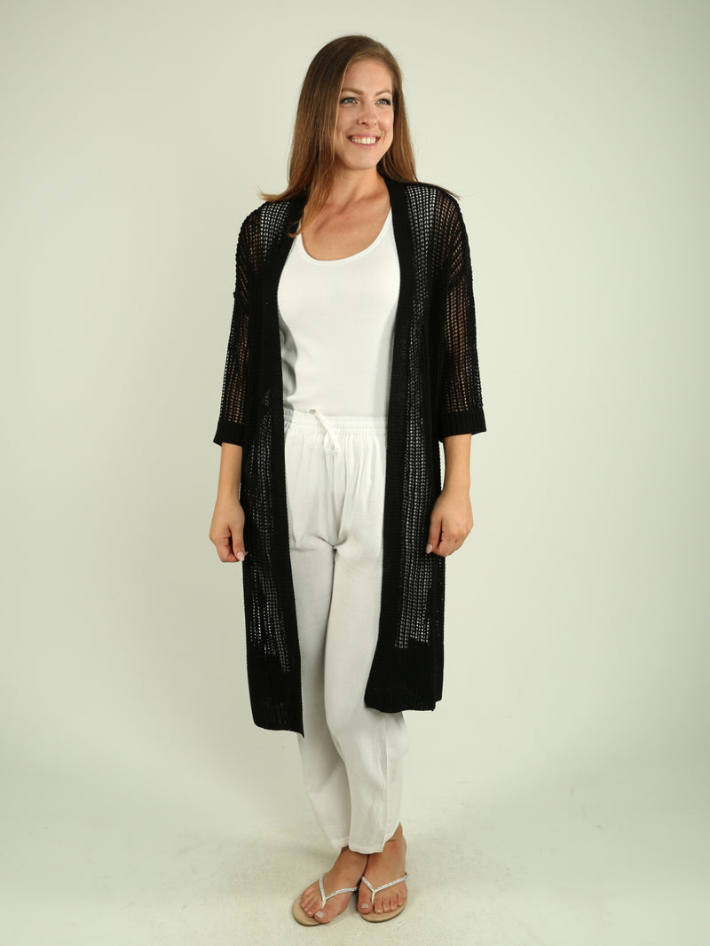 Long Knit Mesh Cardigan