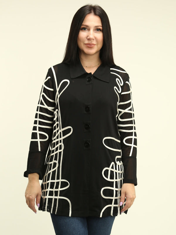 Textured Abstract Mesh Blouse