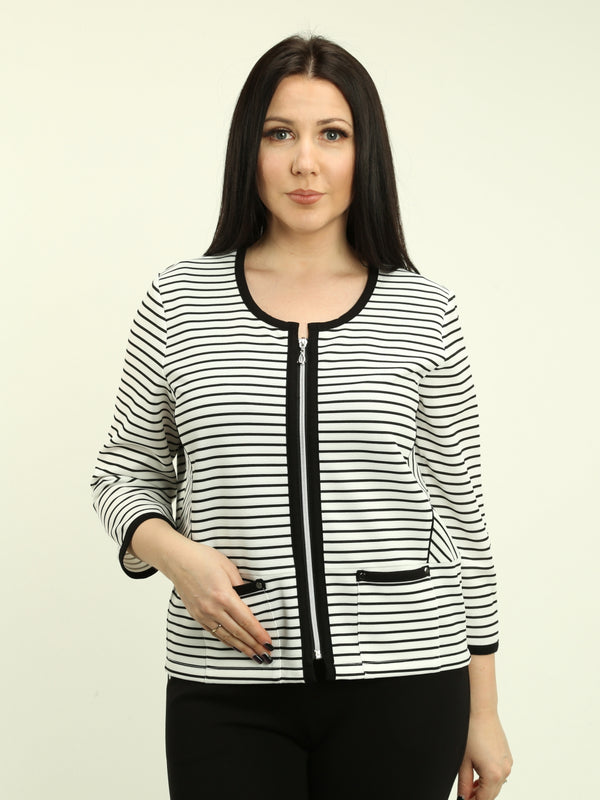 Stripe Pattern Zip Cardigan