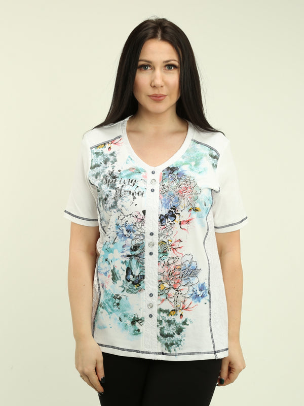 V-neck Floral Lace Detail Top