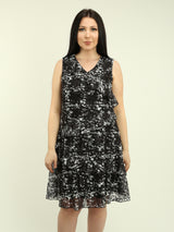 V-Neck Floral Mesh Ruffled Dress