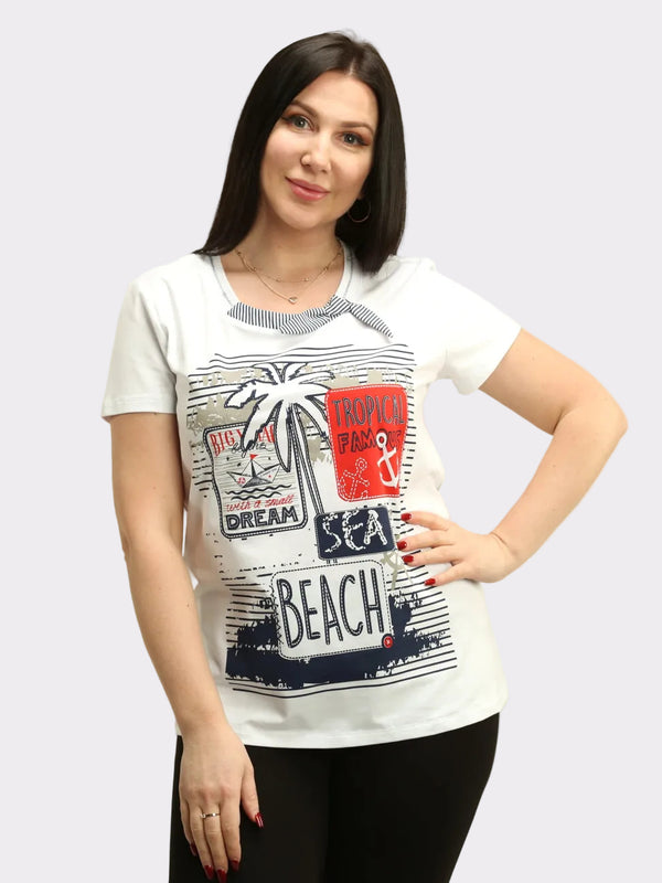 Palm Tree & Beach-Print Top