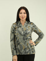 Half button Multi Print Blouse