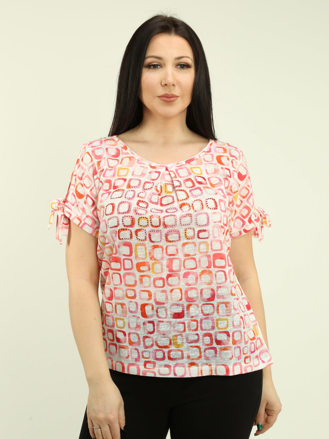 Cut-Out Tie Shoulder Printed Top