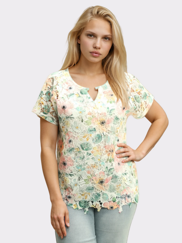 Floral Lace Keyhole Top