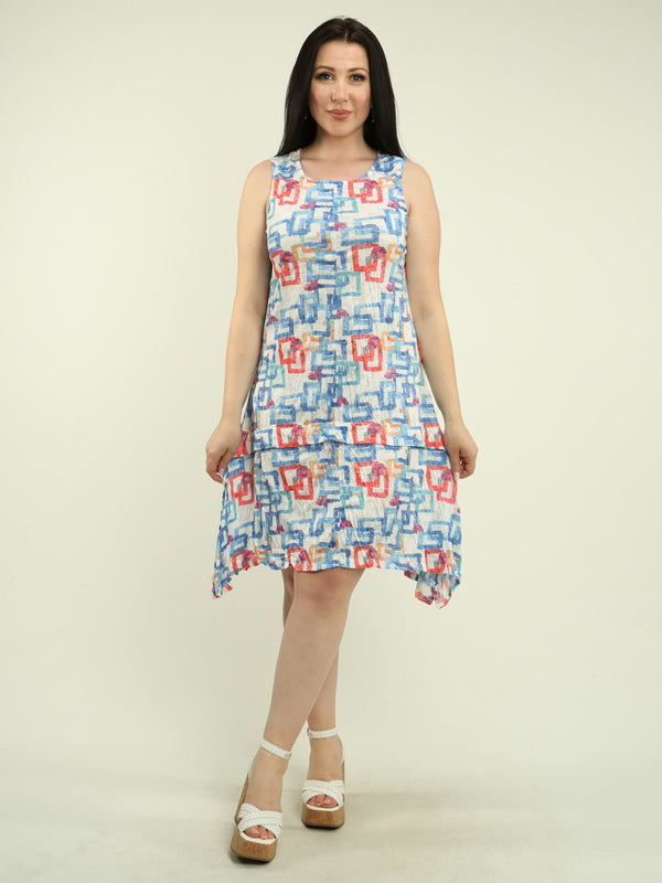 Geometric Crinkle Asymmetric Dress