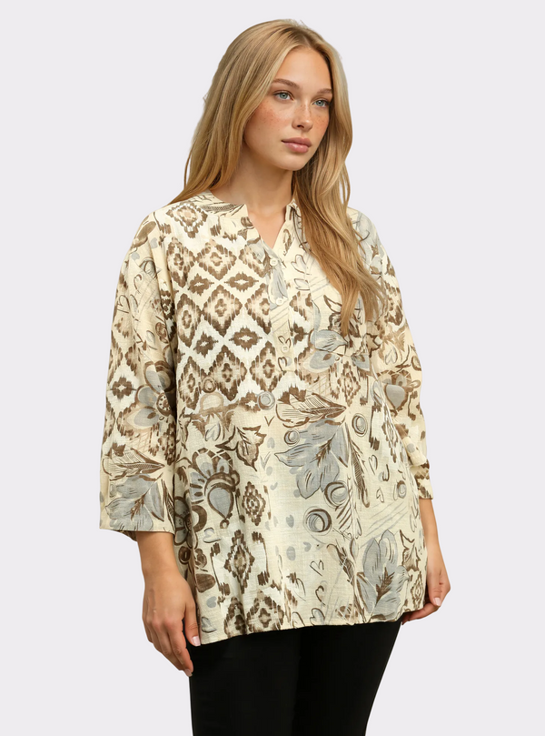 Roll Sleeve Printed Blouse $29.99