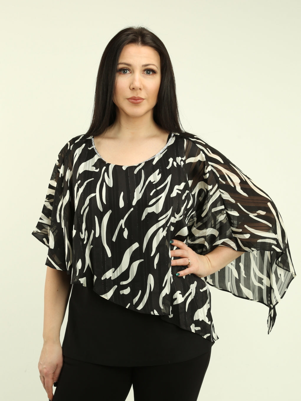 Abstract Print Chiffon Poncho Top