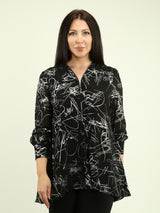 Asymmetric Front Zipper Graphic Blouse