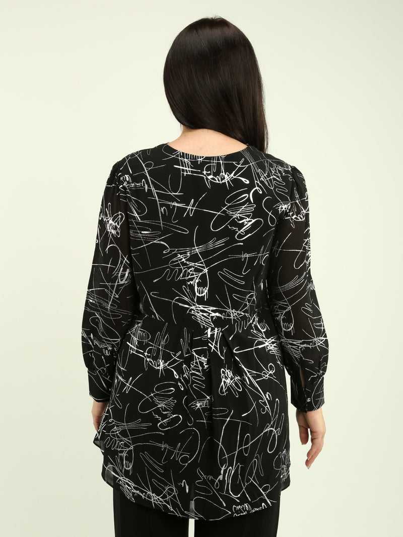 Asymmetric Front Zipper Graphic Blouse